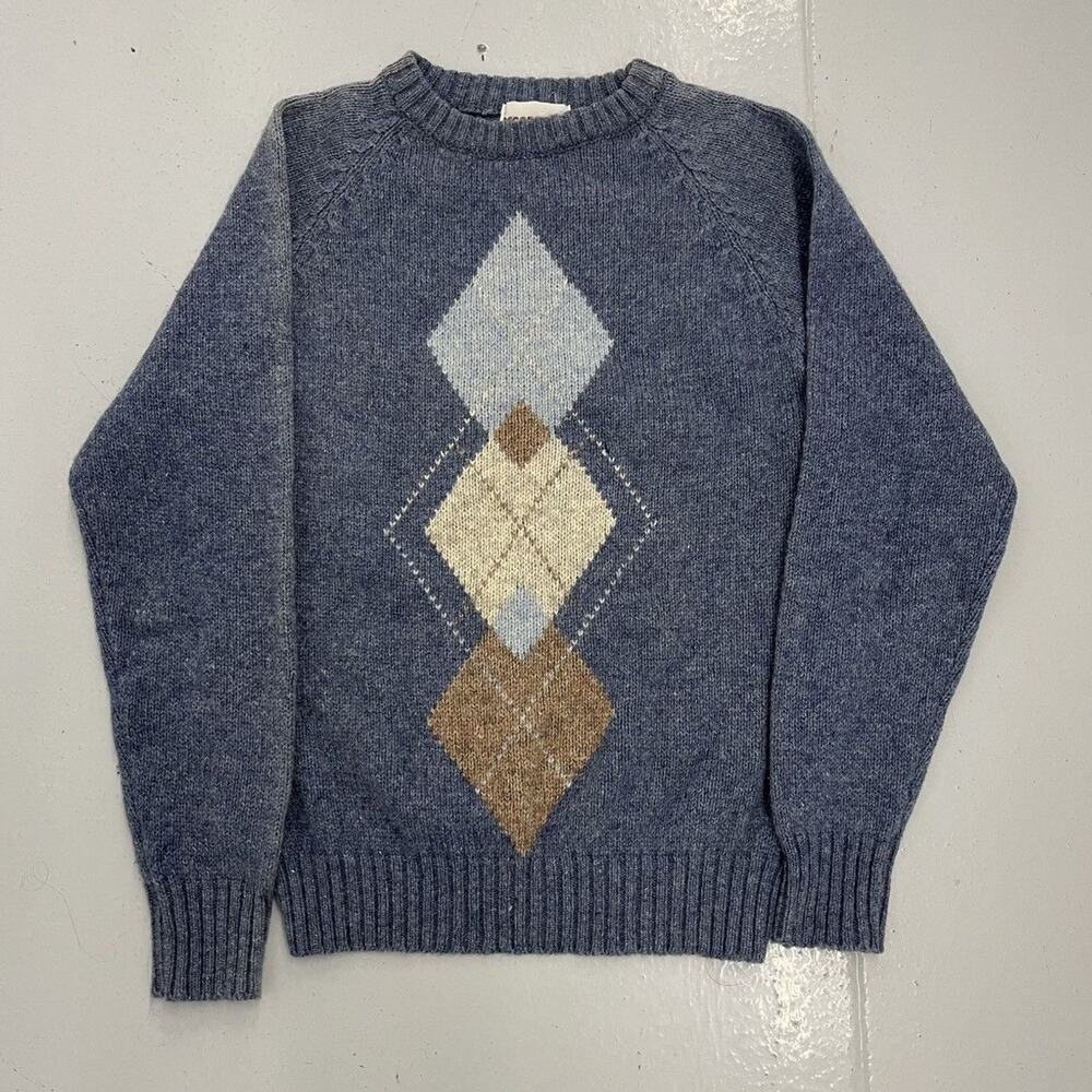 Vintage 90s McGregor Blue Argyle Pattern Wool Sweater